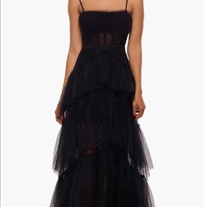 Tiered Tulle Ruffle Gown by Betsy & Adam.